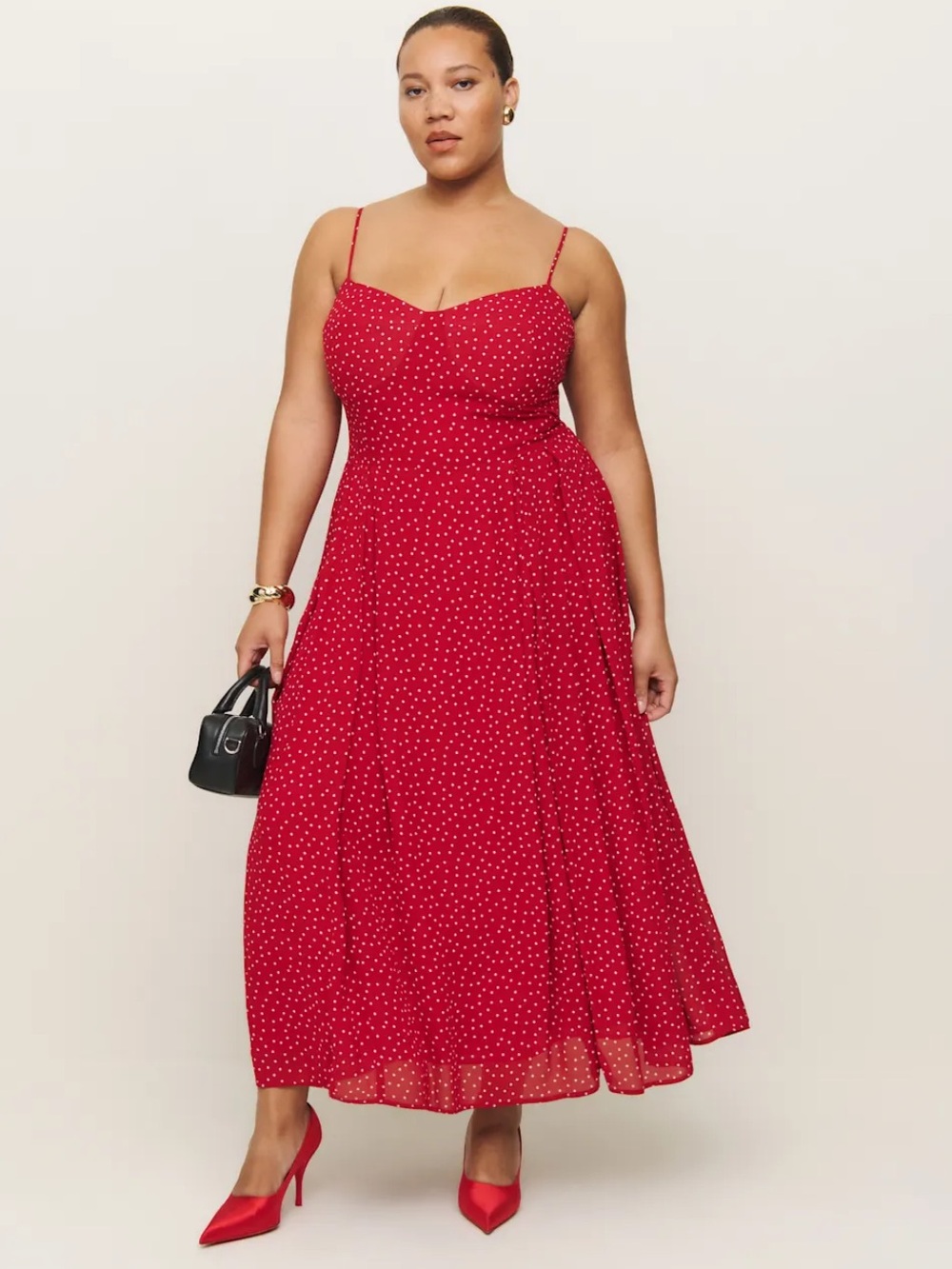 Reformation Jaelyn Red Dress with Polka Dots